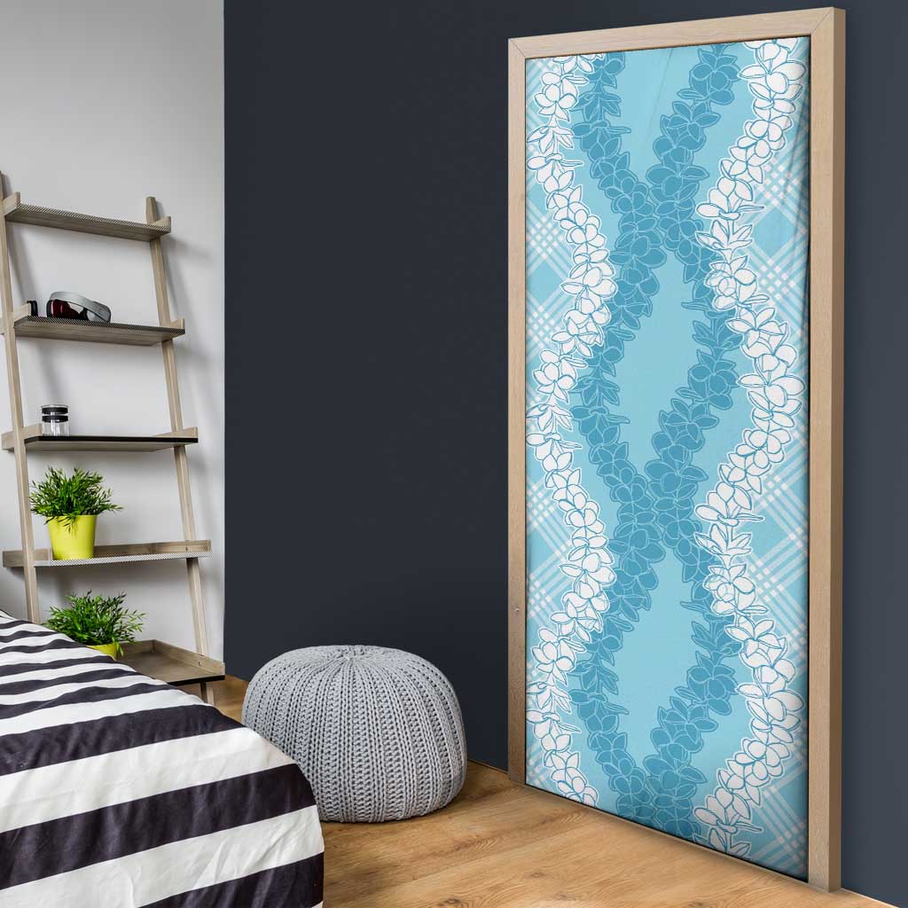Hawaii Aloha Plumeria Lei Turquoise Palaka Door Cover - Polynesian Pride