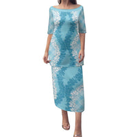 Hawaii Aloha Plumeria Lei Turquoise Palaka Family Matching Puletasi and Hawaiian Shirt - Polynesian Pride