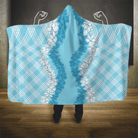 Hawaii Aloha Plumeria Lei Turquoise Palaka Hooded Blanket - Polynesian Pride