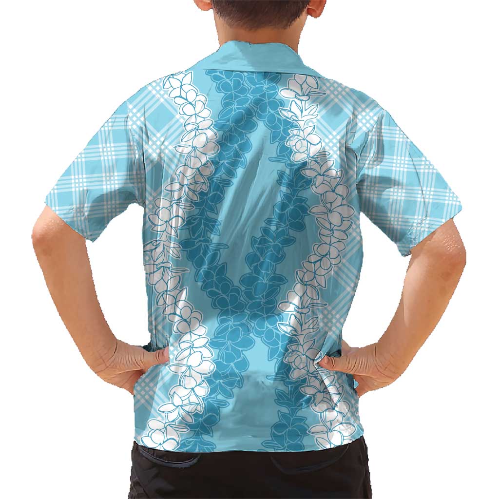 Hawaii Aloha Plumeria Lei Turquoise Palaka Kid Hawaiian Shirt - Polynesian Pride