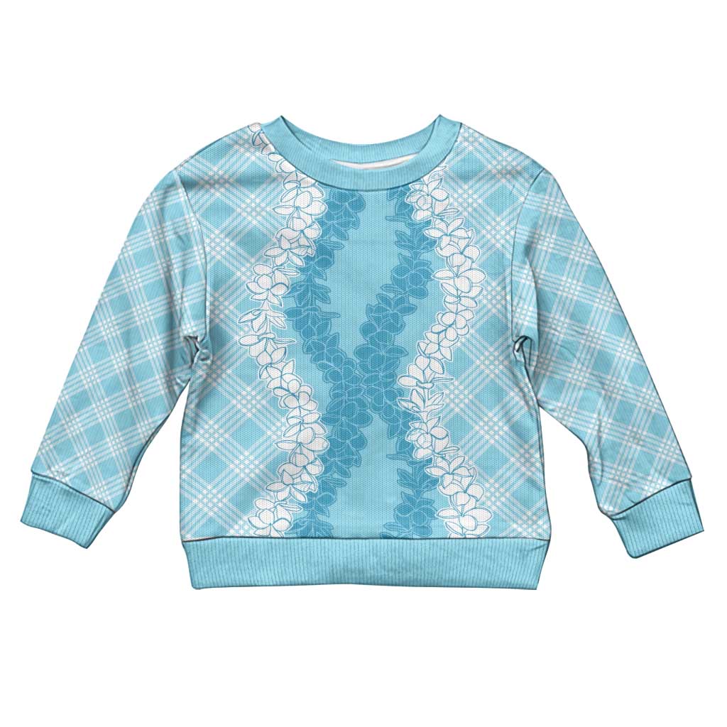 Hawaii Aloha Plumeria Lei Turquoise Palaka Kid Ugly Christmas Sweater LT7 Kid Turquoise - Polynesian Pride