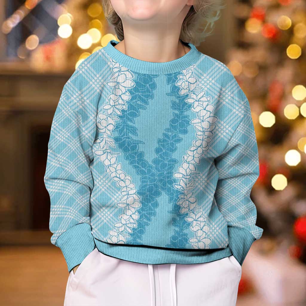 Hawaii Aloha Plumeria Lei Turquoise Palaka Kid Ugly Christmas Sweater LT7 - Polynesian Pride