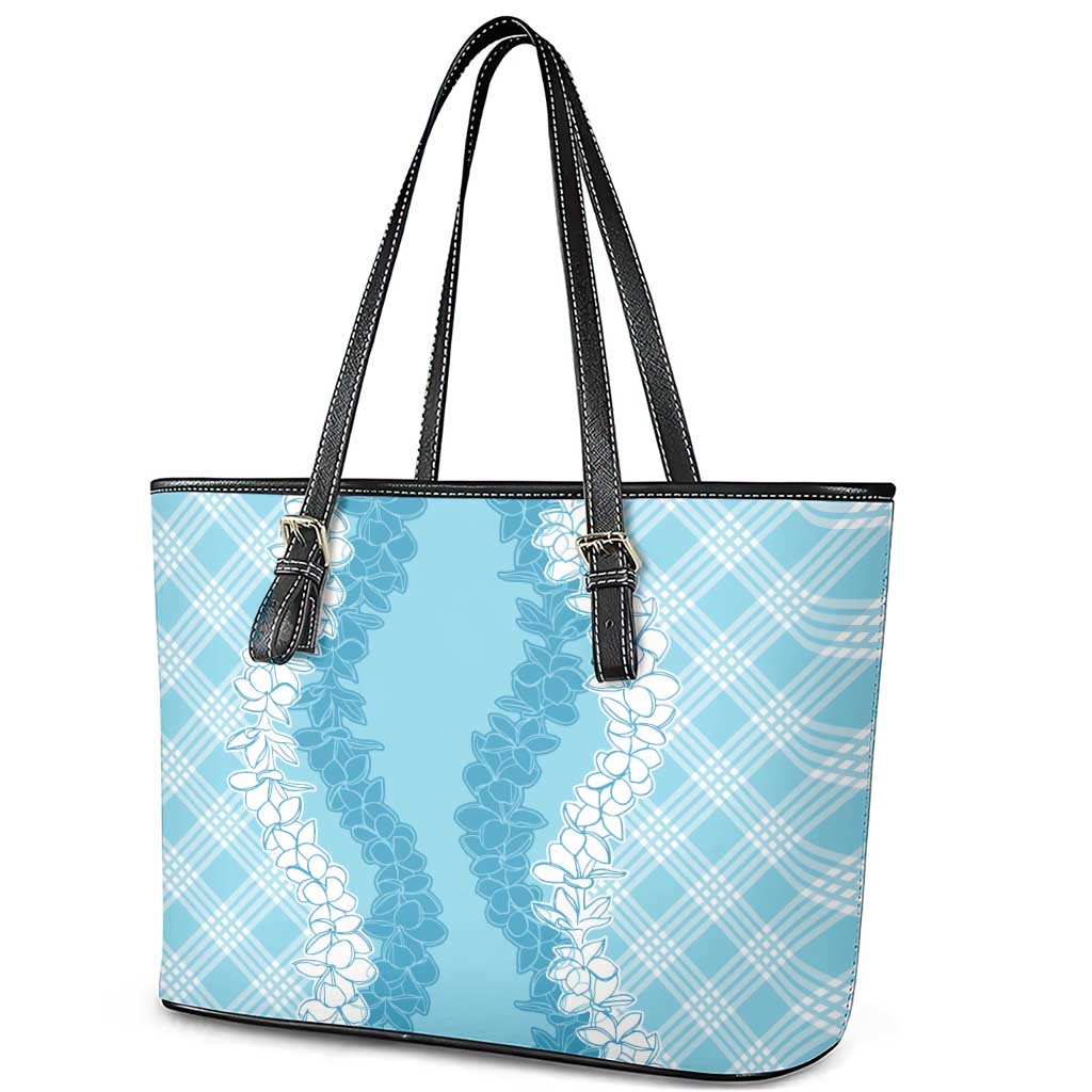 Hawaii Aloha Plumeria Lei Turquoise Palaka Leather Tote Bag - Polynesian Pride