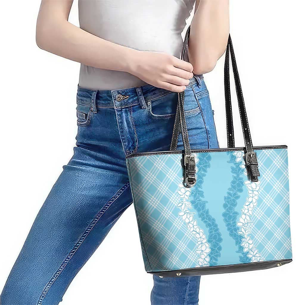 Hawaii Aloha Plumeria Lei Turquoise Palaka Leather Tote Bag - Polynesian Pride