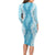 Hawaii Aloha Plumeria Lei Turquoise Palaka Long Sleeve Bodycon Dress - Polynesian Pride