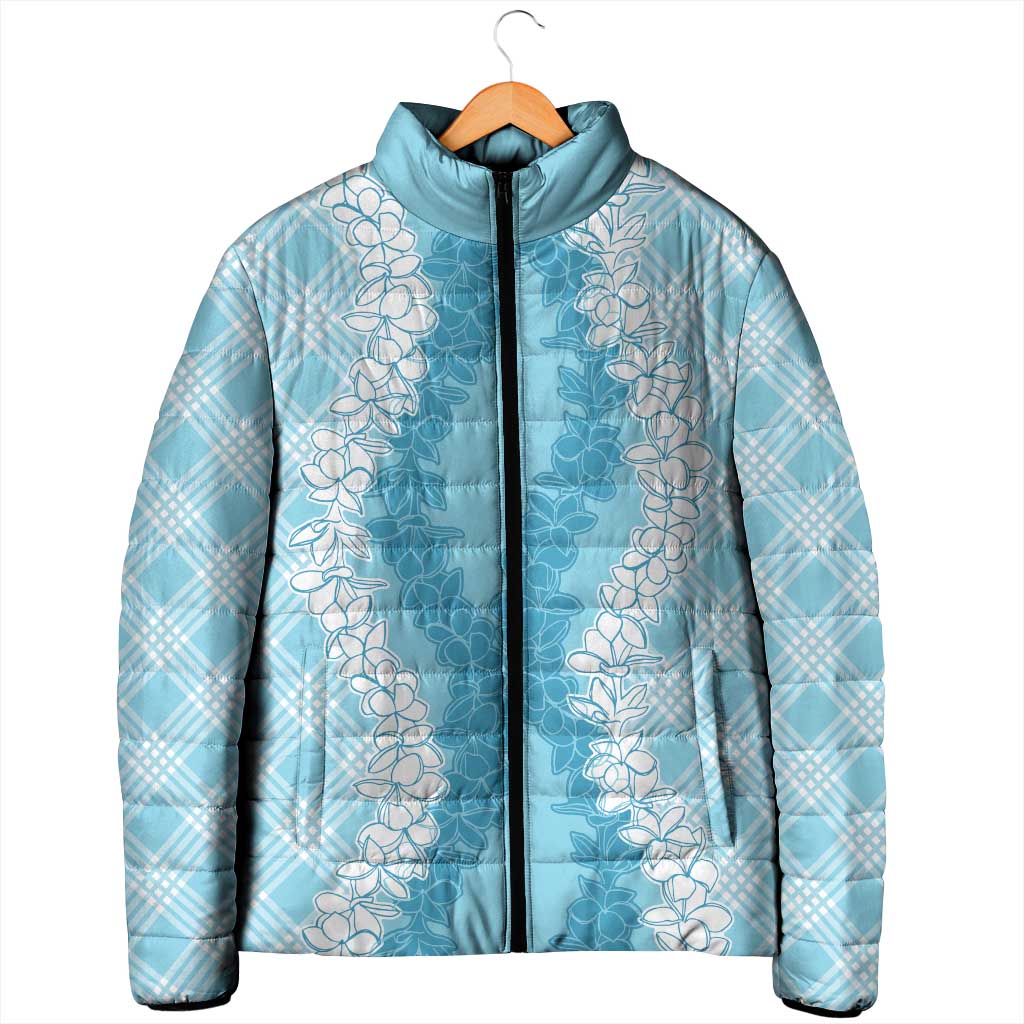 Hawaii Aloha Plumeria Lei Turquoise Palaka Padded Jacket - Polynesian Pride