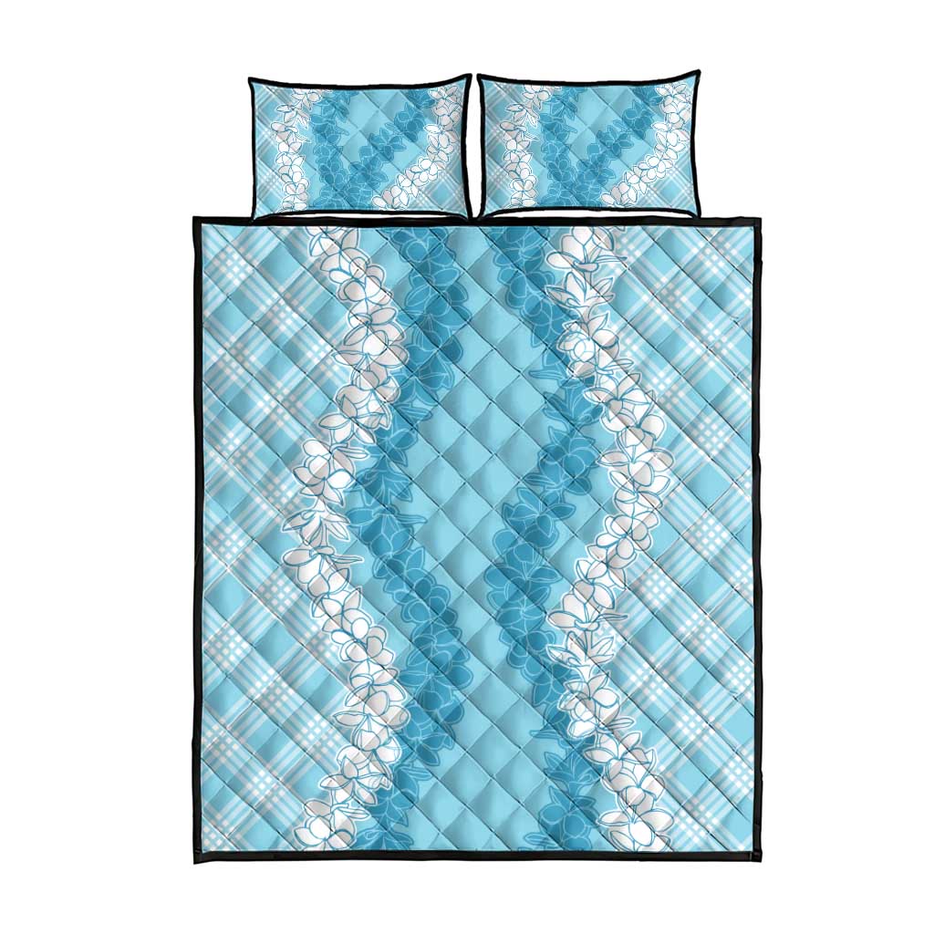 Hawaii Aloha Plumeria Lei Turquoise Palaka Quilt Bed Set - Polynesian Pride