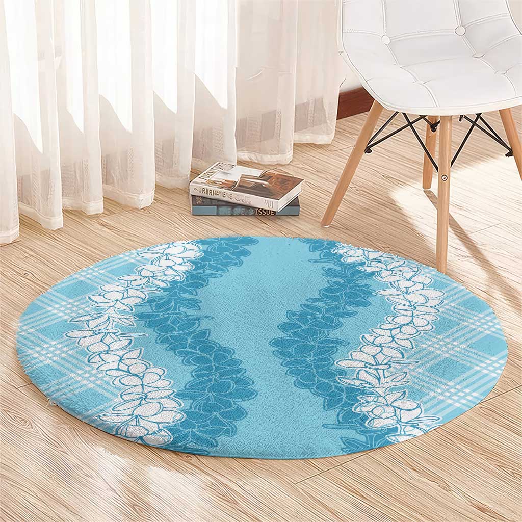 Hawaii Aloha Plumeria Lei Turquoise Palaka Round Carpet - Polynesian Pride