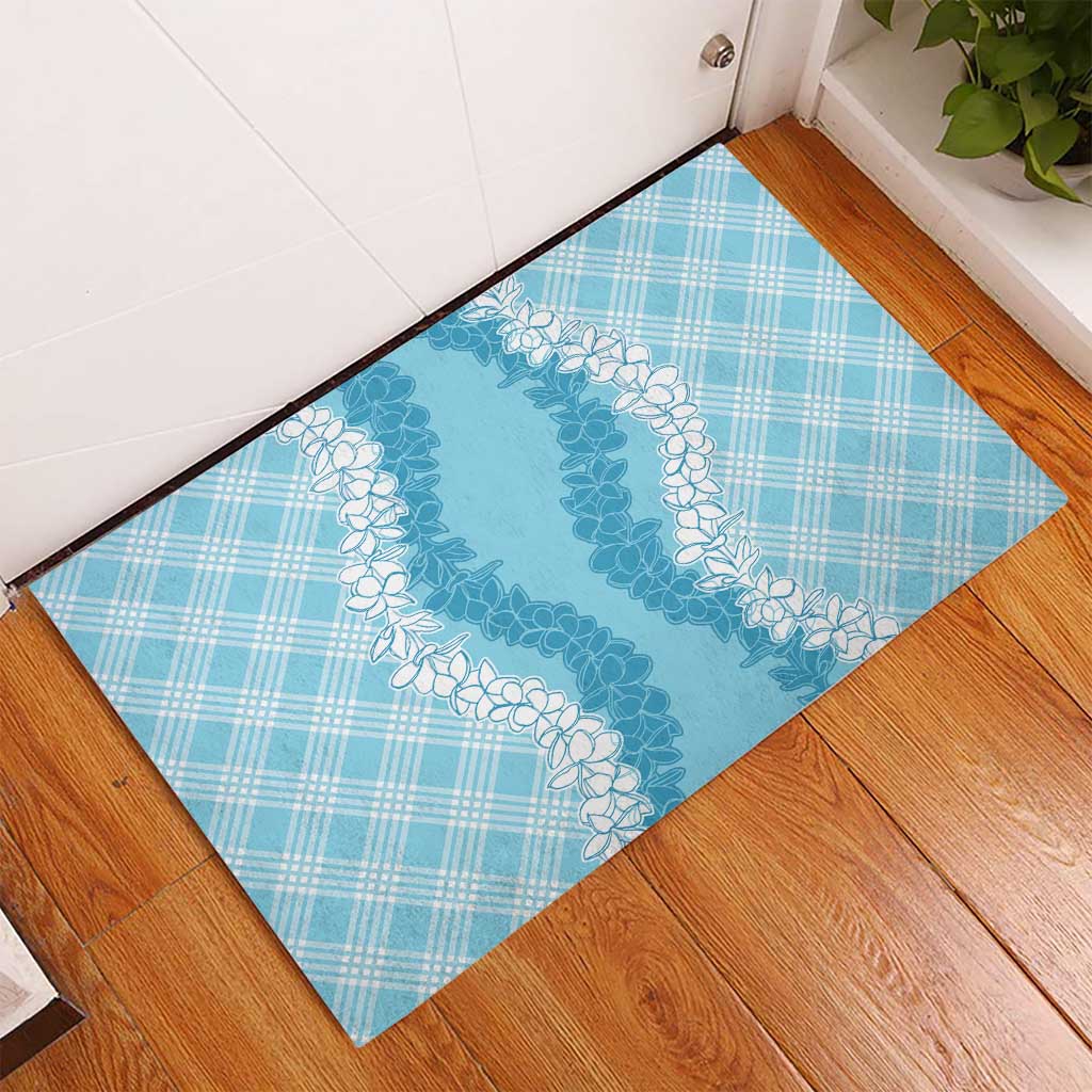 Hawaii Aloha Plumeria Lei Turquoise Palaka Rubber Doormat LT7 - Polynesian Pride