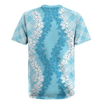 Hawaii Aloha Plumeria Lei Turquoise Palaka Rugby Jersey - Polynesian Pride