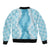 Hawaii Aloha Plumeria Lei Turquoise Palaka Sleeve Zip Bomber Jacket - Polynesian Pride