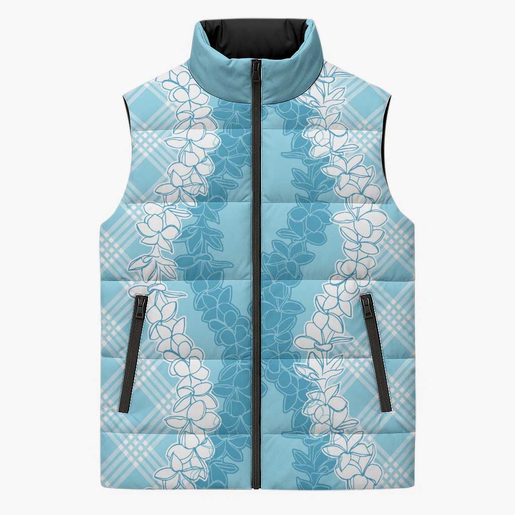 Hawaii Aloha Plumeria Lei Turquoise Palaka Sleeveless Puffer Jacket - Polynesian Pride