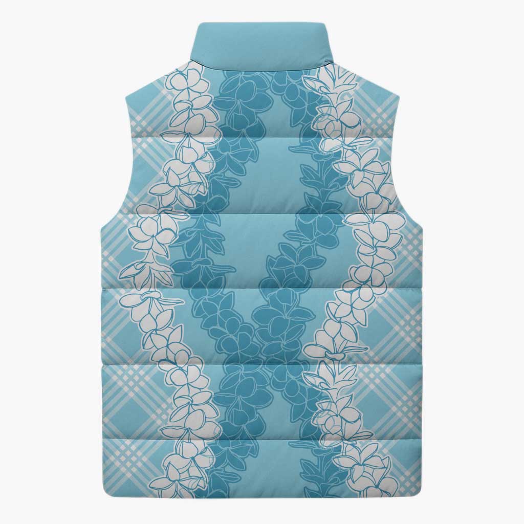 Hawaii Aloha Plumeria Lei Turquoise Palaka Sleeveless Puffer Jacket - Polynesian Pride