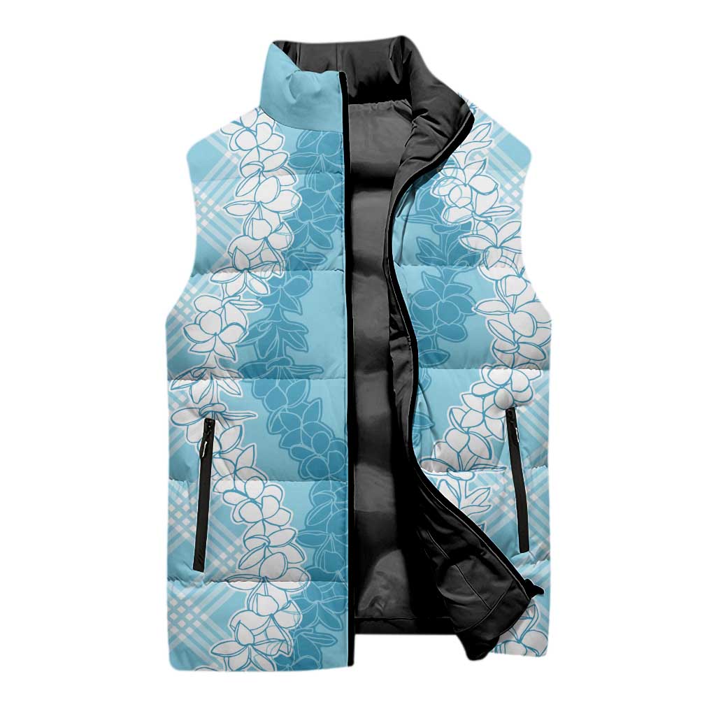 Hawaii Aloha Plumeria Lei Turquoise Palaka Sleeveless Puffer Jacket - Polynesian Pride