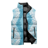 Hawaii Aloha Plumeria Lei Turquoise Palaka Sleeveless Puffer Jacket - Polynesian Pride