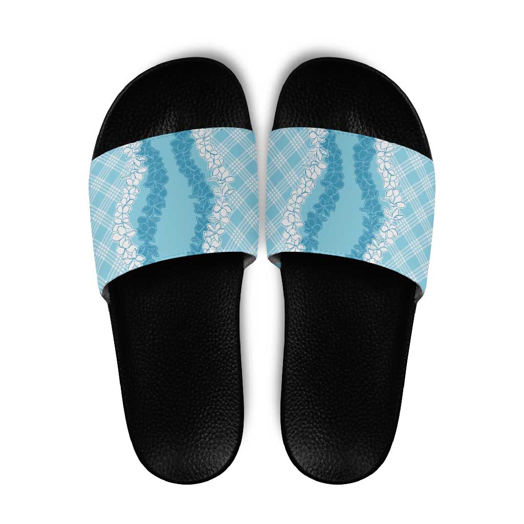 Hawaii Aloha Plumeria Lei Turquoise Palaka Slide Sandals - Polynesian Pride