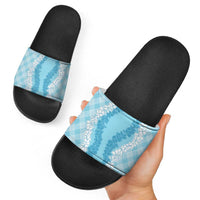 Hawaii Aloha Plumeria Lei Turquoise Palaka Slide Sandals - Polynesian Pride