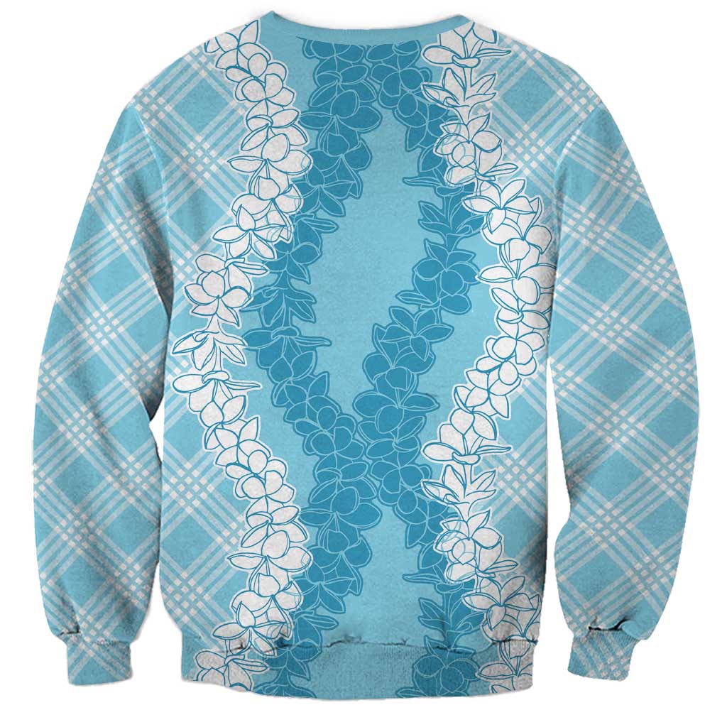 Hawaii Aloha Plumeria Lei Turquoise Palaka Sweatshirt LT7 - Polynesian Pride