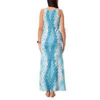 Hawaii Aloha Plumeria Lei Turquoise Palaka Tank Maxi Dress - Polynesian Pride