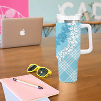 Hawaii Aloha Plumeria Lei Turquoise Palaka Tumbler With Handle - Polynesian Pride