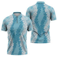 Hawaii Aloha Plumeria Lei Turquoise Palaka Zipper Polo Shirt - Polynesian Pride
