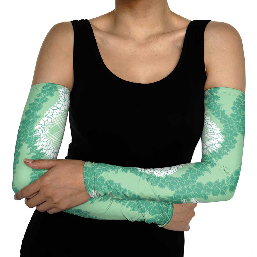 Hawaii Aloha Plumeria Lei Mint Palaka Arm Sleeves - Polynesian Pride