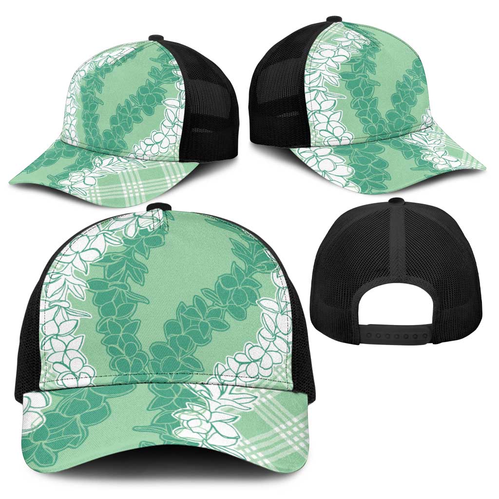 Hawaii Aloha Plumeria Lei Mint Palaka Baseball Net Cap - Polynesian Pride