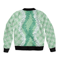 Hawaii Aloha Plumeria Lei Mint Palaka Bomber Jacket - Polynesian Pride