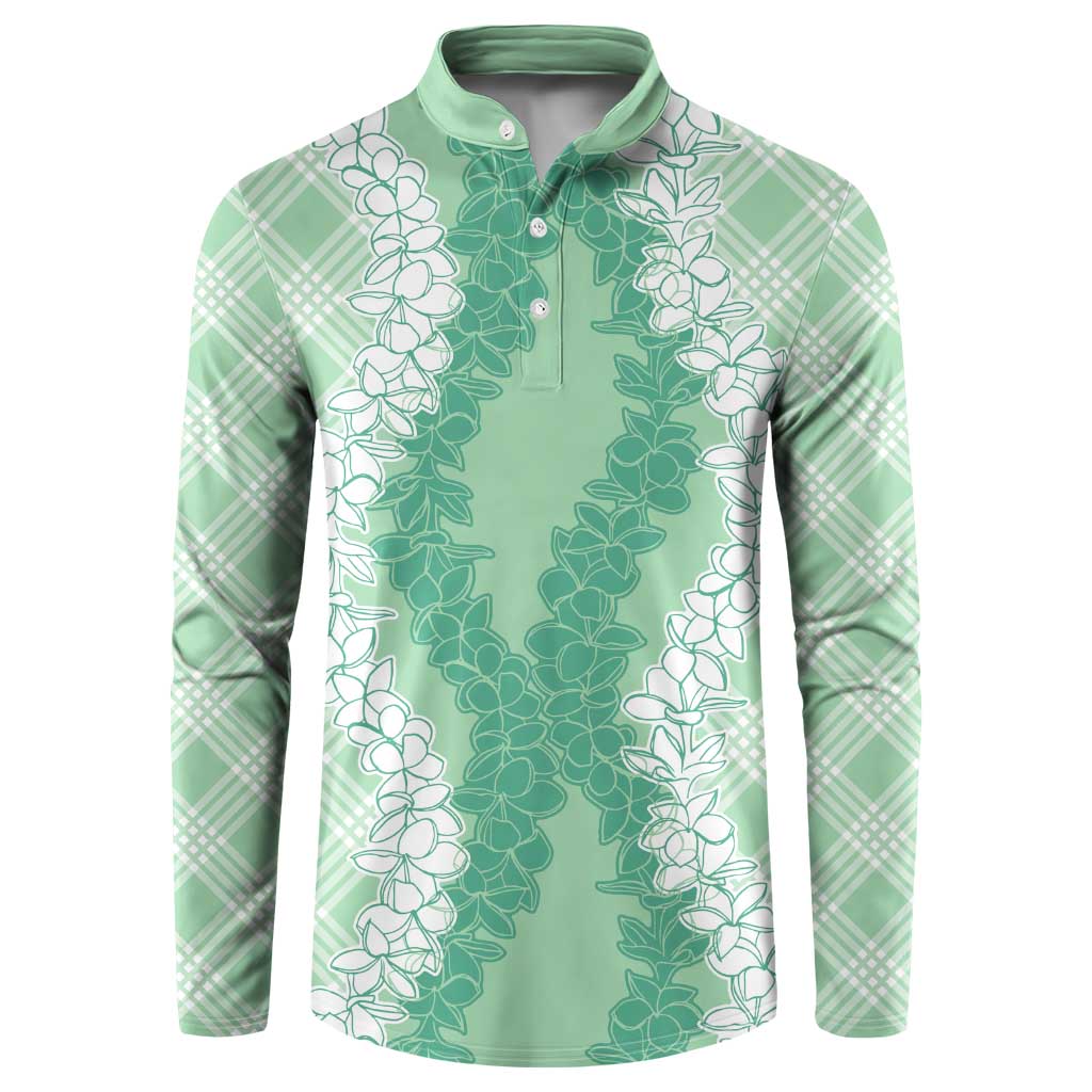 Hawaii Aloha Plumeria Lei Mint Palaka Button Sweatshirt LT7 Mint - Polynesian Pride