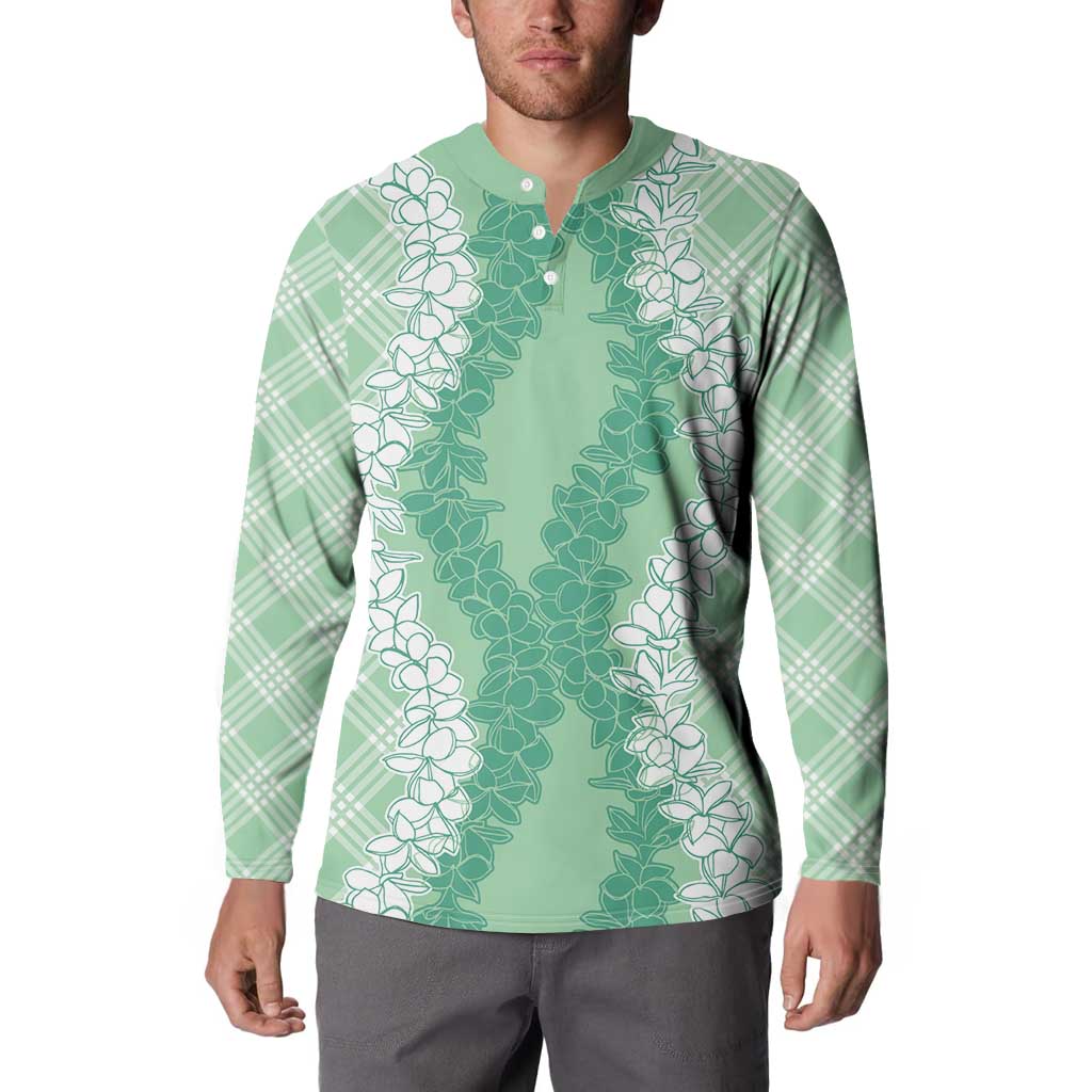 Hawaii Aloha Plumeria Lei Mint Palaka Button Sweatshirt LT7 - Polynesian Pride