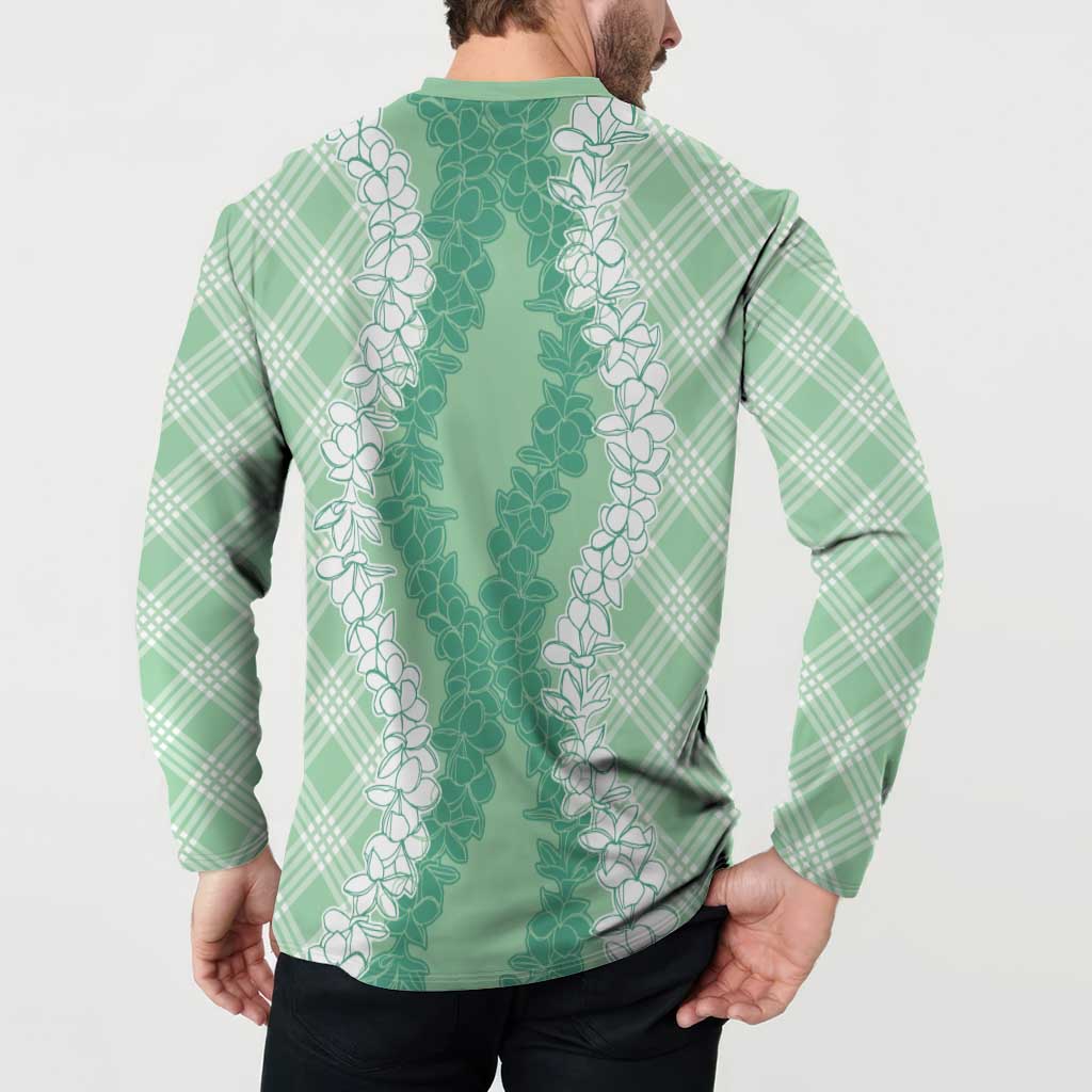 Hawaii Aloha Plumeria Lei Mint Palaka Button Sweatshirt LT7 - Polynesian Pride
