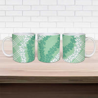 Hawaii Aloha Plumeria Lei Mint Palaka Ceramic Mug - Polynesian Pride