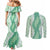 Hawaii Aloha Plumeria Lei Mint Palaka Couples Matching Mermaid Dress and Long Sleeve Button Shirt - Polynesian Pride