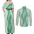 Hawaii Aloha Plumeria Lei Mint Palaka Couples Matching Off Shoulder Maxi Dress and Long Sleeve Button Shirt - Polynesian Pride