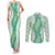 Hawaii Aloha Plumeria Lei Mint Palaka Couples Matching Tank Maxi Dress and Long Sleeve Button Shirt - Polynesian Pride