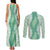 Hawaii Aloha Plumeria Lei Mint Palaka Couples Matching Tank Maxi Dress and Long Sleeve Button Shirt - Polynesian Pride