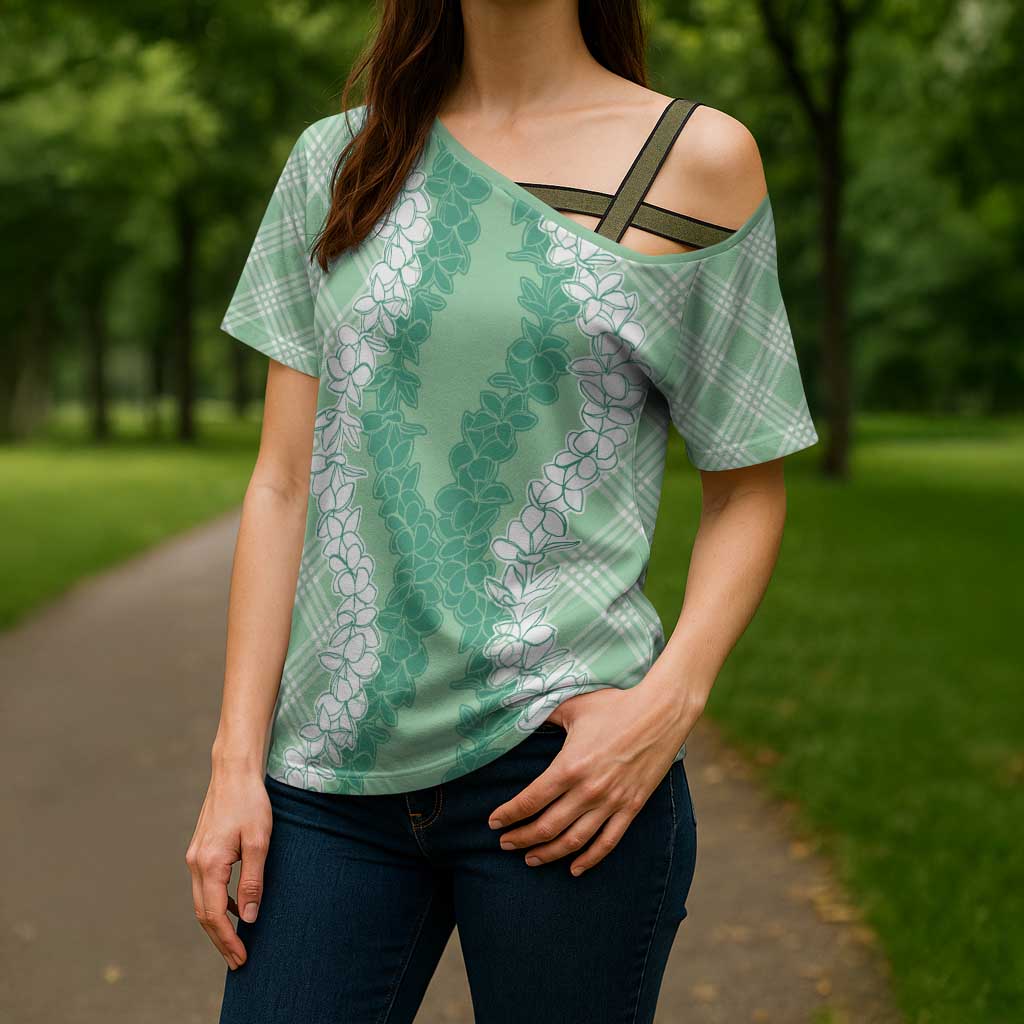 Hawaii Aloha Plumeria Lei Mint Palaka Cross Shoulder Shirt - Polynesian Pride