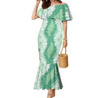 Hawaii Aloha Plumeria Lei Mint Palaka Family Matching Mermaid Dress and Hawaiian Shirt - Polynesian Pride