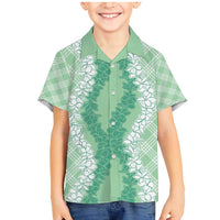 Hawaii Aloha Plumeria Lei Mint Palaka Family Matching Mermaid Dress and Hawaiian Shirt - Polynesian Pride