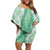 Hawaii Aloha Plumeria Lei Mint Palaka Family Matching Off Shoulder Short Dress and Hawaiian Shirt - Polynesian Pride