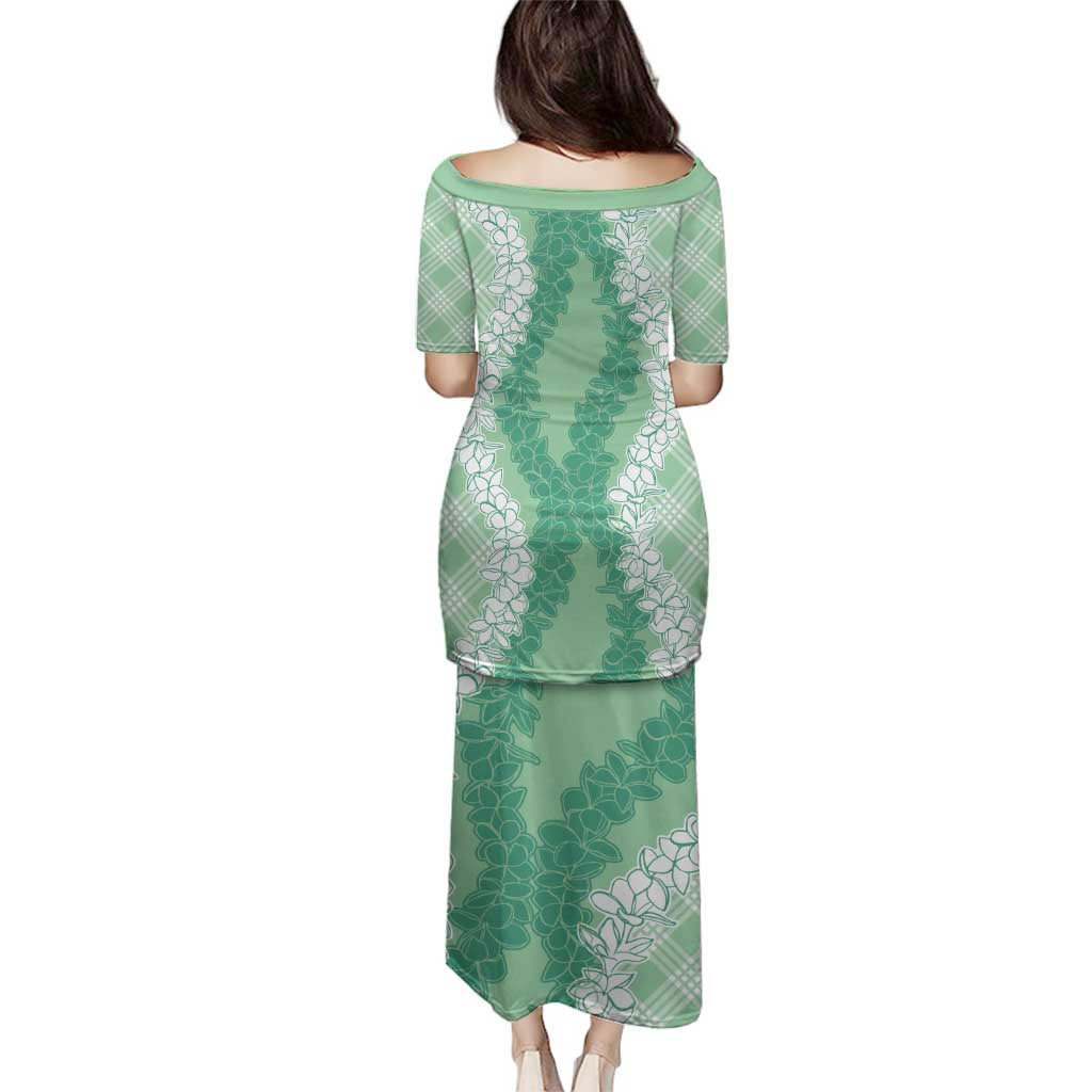 Hawaii Aloha Plumeria Lei Mint Palaka Family Matching Puletasi and Hawaiian Shirt - Polynesian Pride