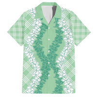 Hawaii Aloha Plumeria Lei Mint Palaka Family Matching Short Sleeve Bodycon Dress and Hawaiian Shirt - Polynesian Pride