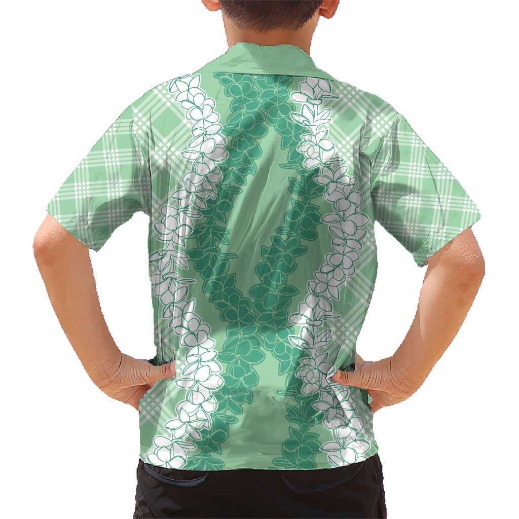 Hawaii Aloha Plumeria Lei Mint Palaka Kid Hawaiian Shirt - Polynesian Pride