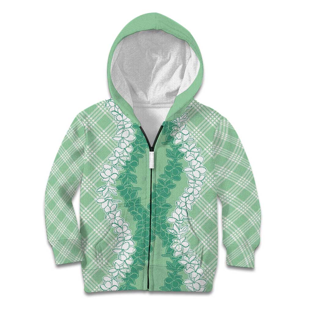 Hawaii Aloha Plumeria Lei Mint Palaka Kid Hoodie - Polynesian Pride