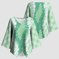 Hawaii Aloha Plumeria Lei Mint Palaka Kimono Sleeve Blouse - Polynesian Pride