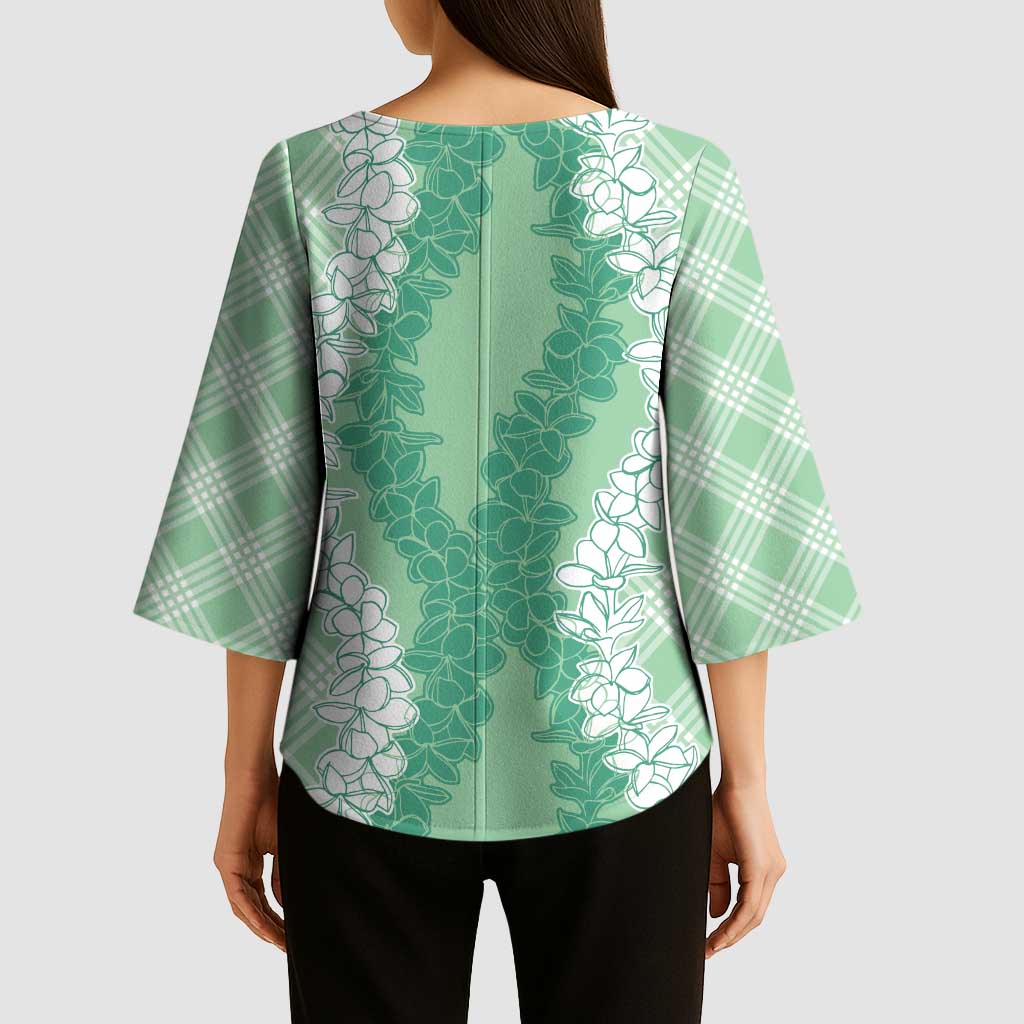 Hawaii Aloha Plumeria Lei Mint Palaka Kimono Sleeve Blouse - Polynesian Pride