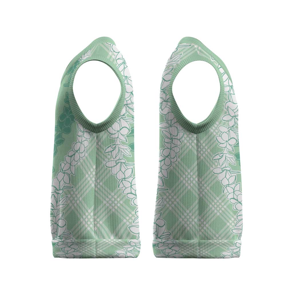 Hawaii Aloha Plumeria Lei Mint Palaka Christmas Knitted V-Neck Vest - Polynesian Pride