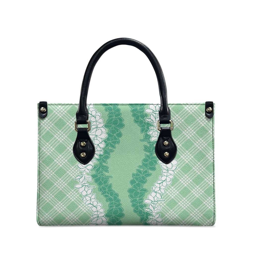 Hawaii Aloha Plumeria Lei Mint Palaka Leather Bag - Polynesian Pride