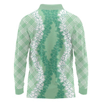 Hawaii Aloha Plumeria Lei Mint Palaka Long Sleeve Polo Shirt - Polynesian Pride