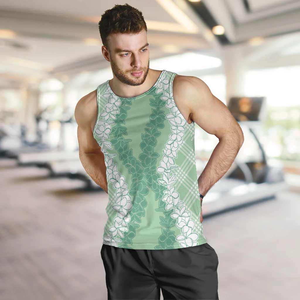 Hawaii Aloha Plumeria Lei Mint Palaka Men Tank Top - Polynesian Pride